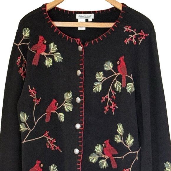 Coldwater Creek Vintage Cardigan Sweater Embroidered Cardinal Christmas Size Lg - Picture 3 of 8